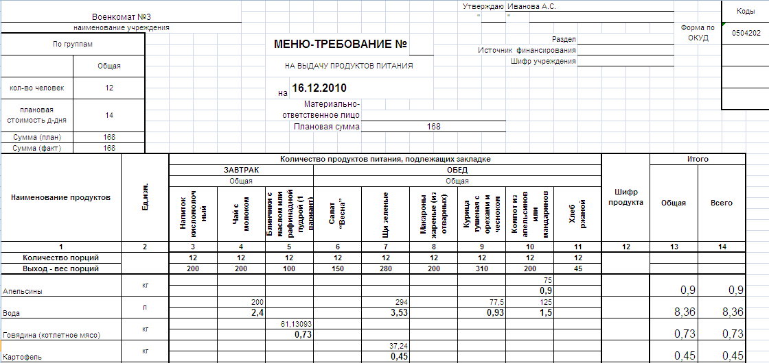 Меню требование скачать бланк